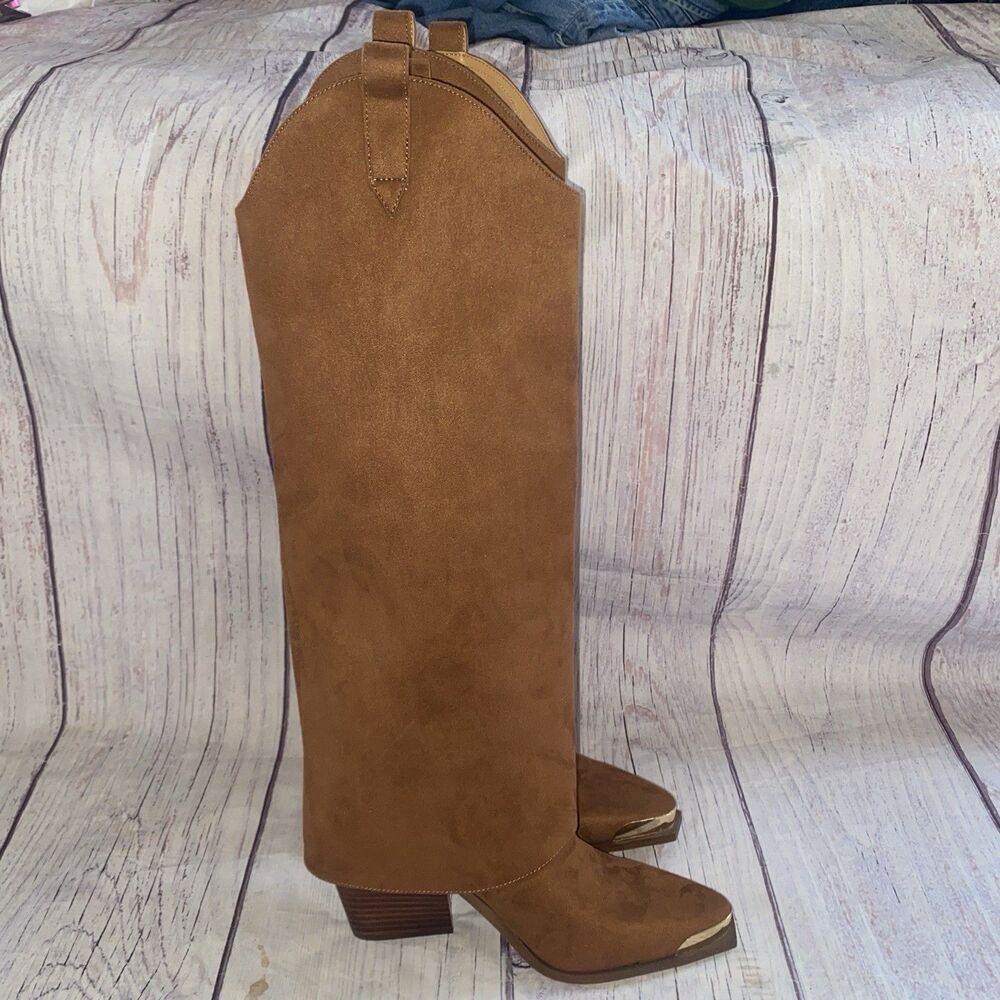 Jessica Simpson Knee High Boots 5.5 Brown Square Toe Side Zip Block Heel